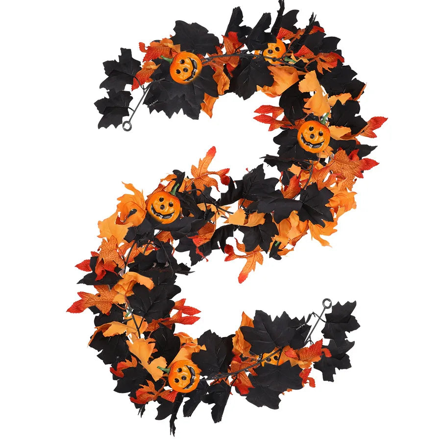 Black Fall Leaves & Pumpkin Halloween Garland