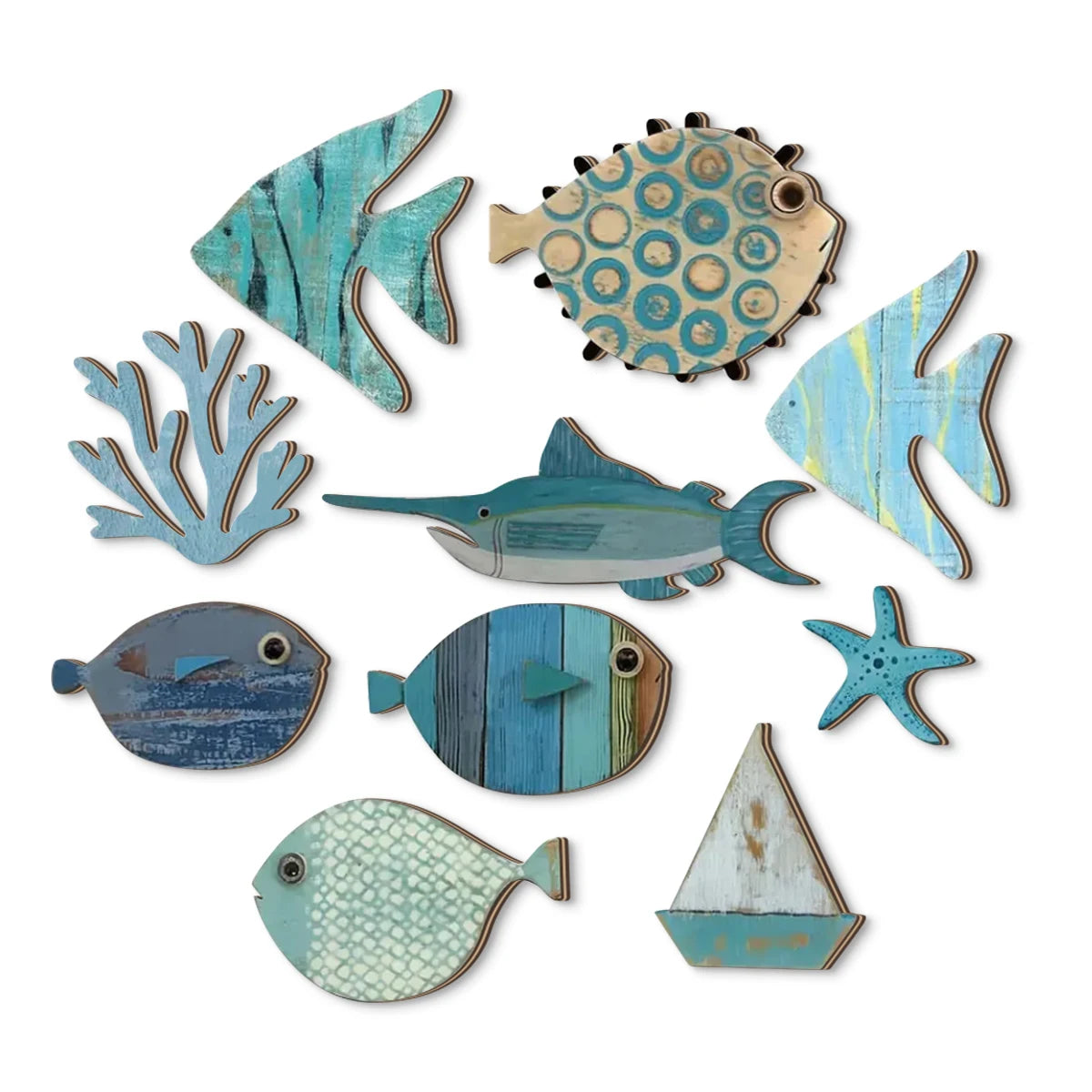 Wooden Coastal Wall Decor – Fish, Coral & Starfish