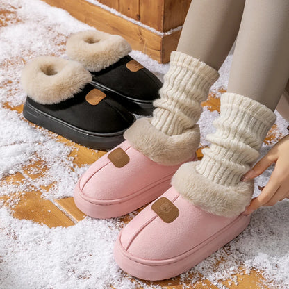Women’s Plush Indoor/Outdoor Slippers – Faux Suede & EVA Sole