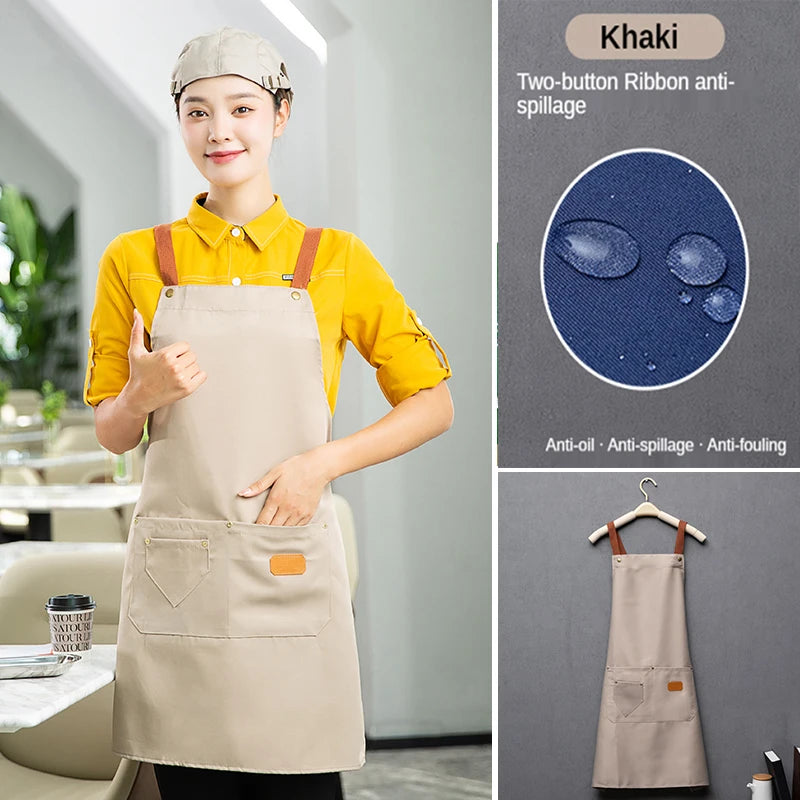 Custom Logo Canvas Kitchen Apron with Pockets