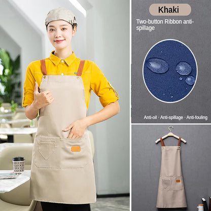 Custom Logo Canvas Kitchen Apron with Pockets