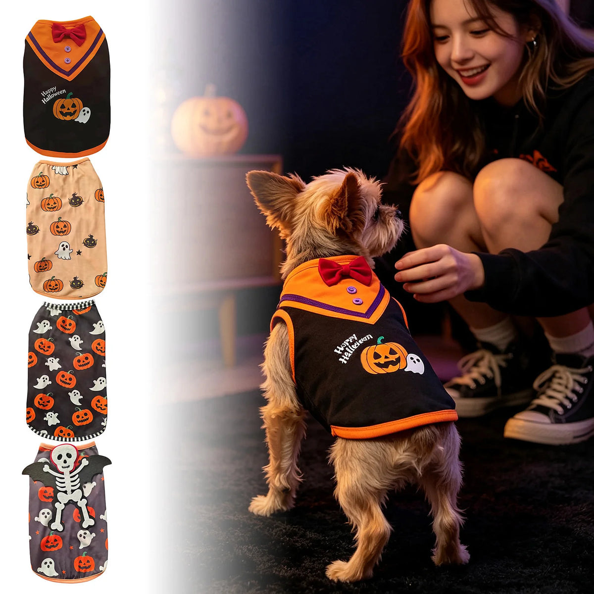 Pumpkin & Bat Print Pet Halloween Vest