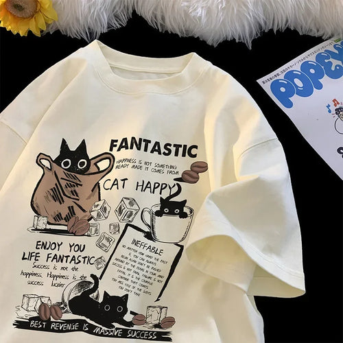 Cartoon Cat Graphic T-Shirt – Unisex Casual Tee