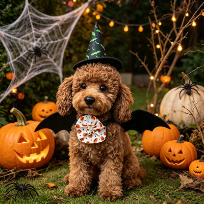 3-Piece Halloween Pet Costume Set – Witch Hat, Bat Wings & Bow Tie