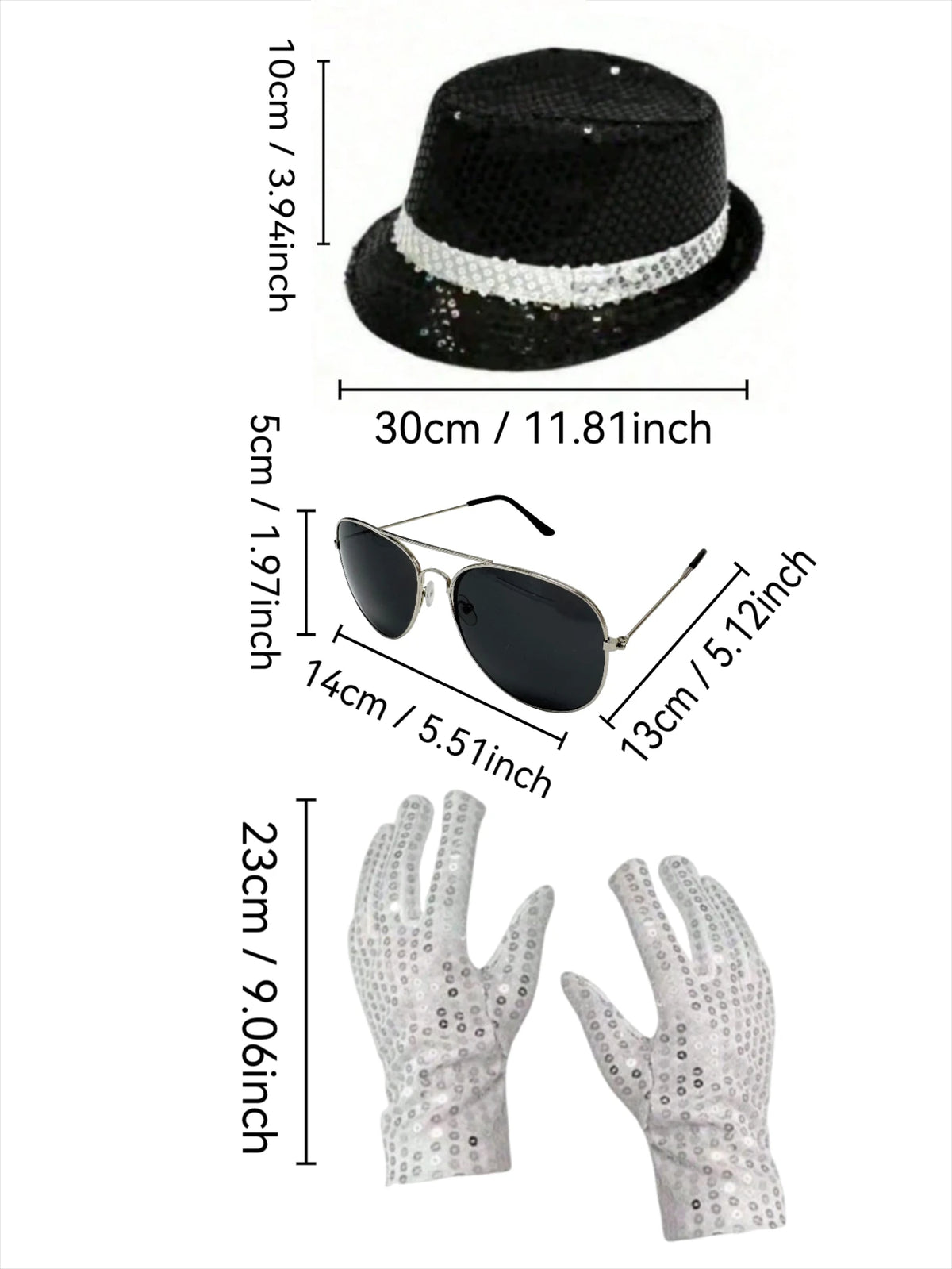 Pop-Star Costume Accessory Set – Sequin Fedora, Glove & Sunglasses