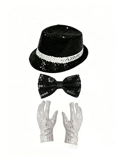 Pop-Star Costume Accessory Set – Sequin Fedora, Glove & Sunglasses