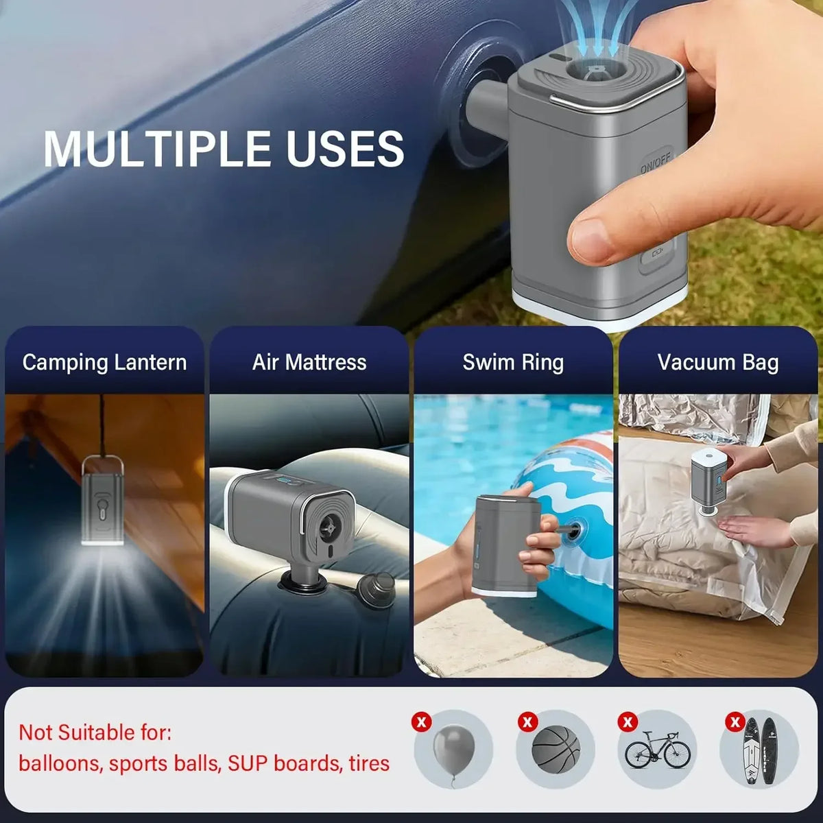 Portable USB Rechargeable Air Pump with Light