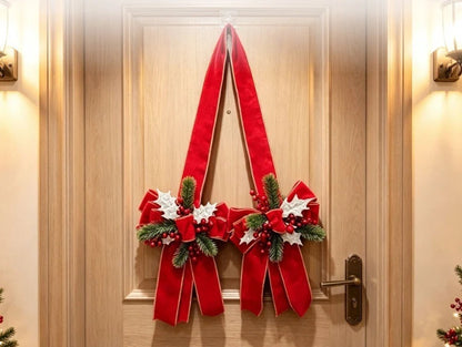 Velvet Christmas Bow with Berries & Pine