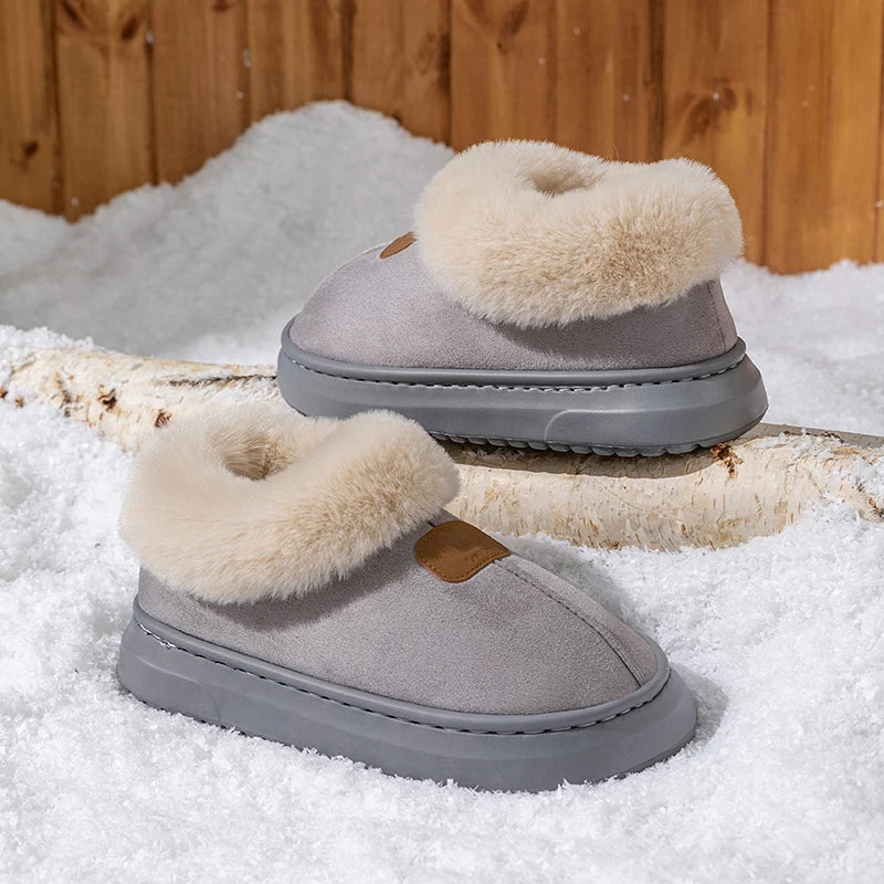 Women’s Plush Indoor/Outdoor Slippers – Faux Suede & EVA Sole