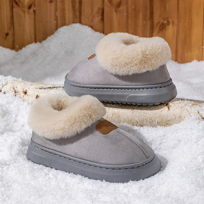 Women’s Plush Indoor/Outdoor Slippers – Faux Suede & EVA Sole