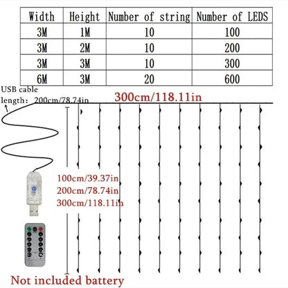 USB Christmas Curtain Lights with Remote – 8 Modes