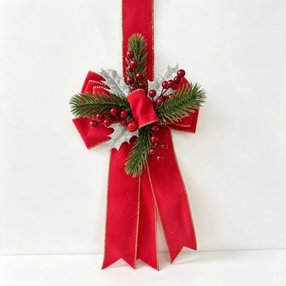 Velvet Christmas Bow with Berries & Pine