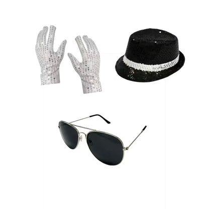Pop-Star Costume Accessory Set – Sequin Fedora, Glove & Sunglasses
