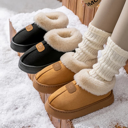 Women’s Plush Indoor/Outdoor Slippers – Faux Suede & EVA Sole