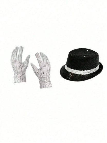 Pop-Star Costume Accessory Set – Sequin Fedora, Glove & Sunglasses