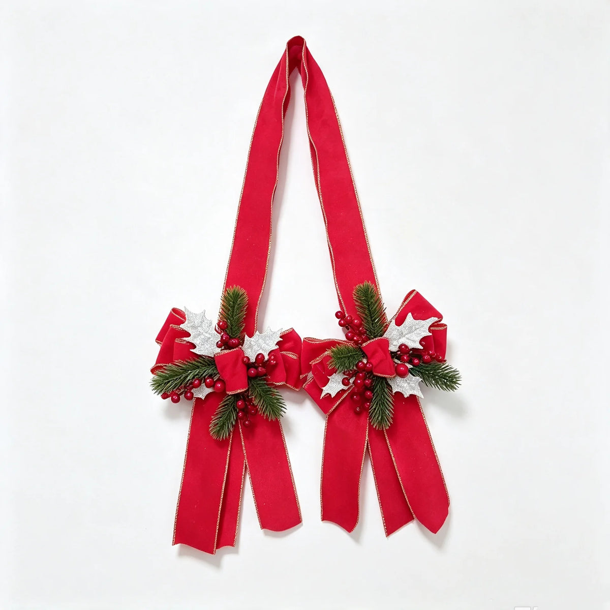 Velvet Christmas Bow with Berries & Pine