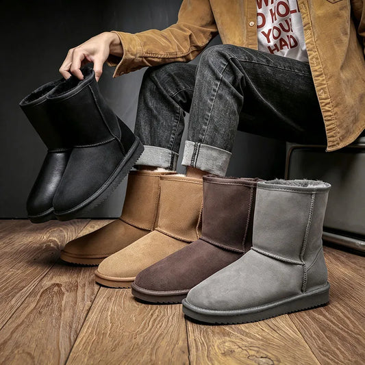 Men’s Waterproof Mid-Calf Snow Boots – Shearling Lined