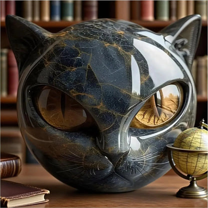 Black Marble-Look Cat Figurine – Resin Desk & Shelf Decor