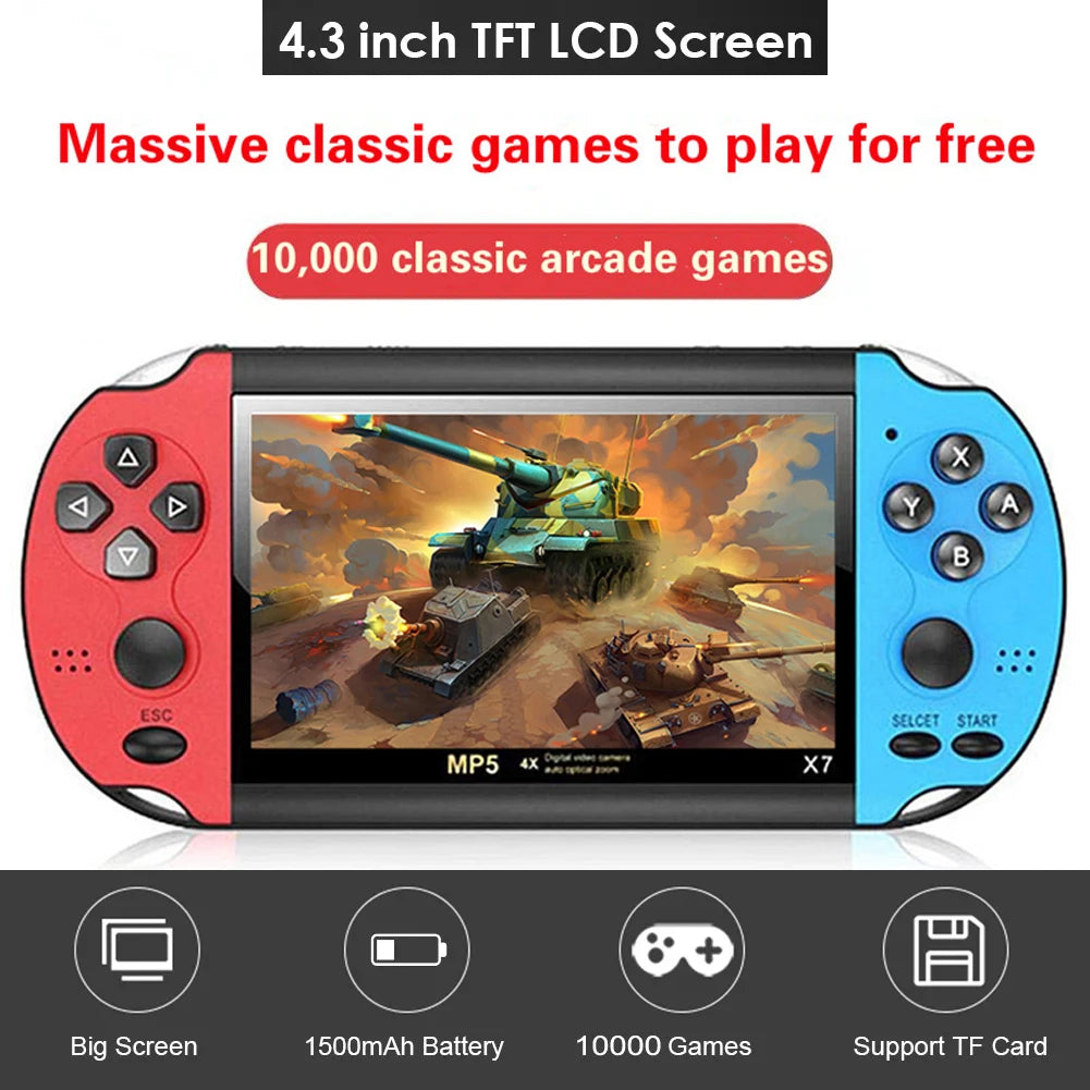 X7 Retro Handheld Game Console – 4.3", 1000 Games