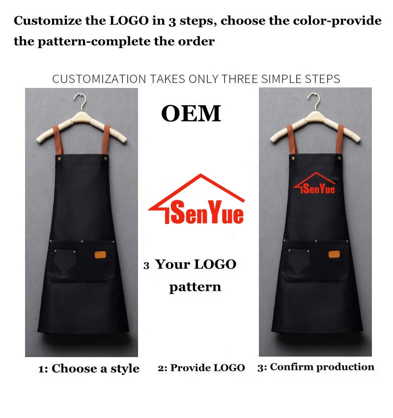 Custom Logo Canvas Kitchen Apron with Pockets