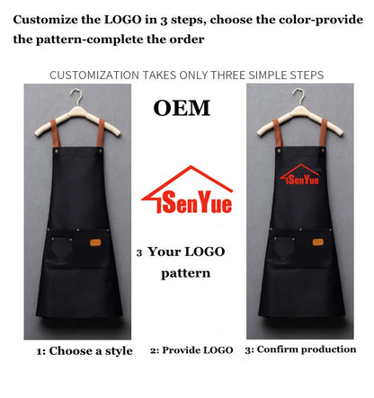 Custom Logo Canvas Kitchen Apron with Pockets