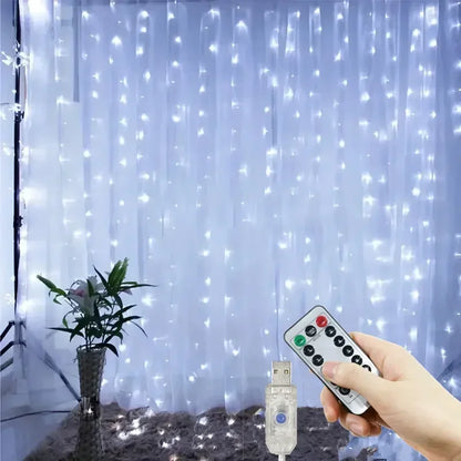 USB Christmas Curtain Lights with Remote – 8 Modes