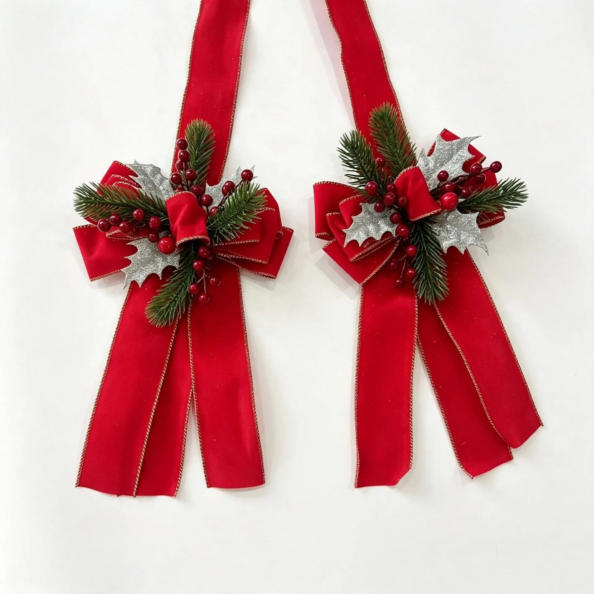 Velvet Christmas Bow with Berries & Pine