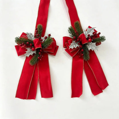 Velvet Christmas Bow with Berries & Pine