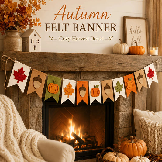 Fall Harvest Felt Banner – Pumpkin, Leaf & Acorn Garland