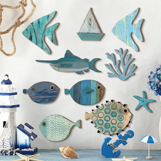 Wooden Coastal Wall Decor – Fish, Coral & Starfish