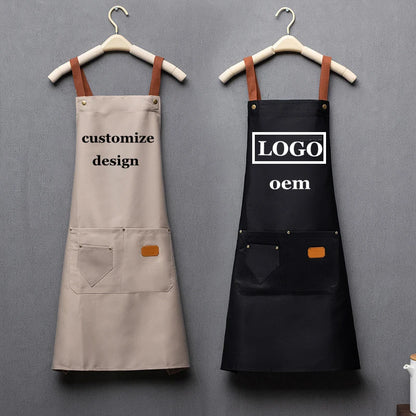 Custom Logo Canvas Kitchen Apron with Pockets