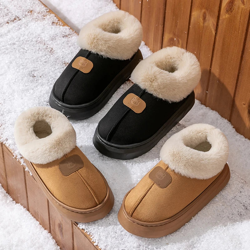 Women’s Plush Indoor/Outdoor Slippers – Faux Suede & EVA Sole