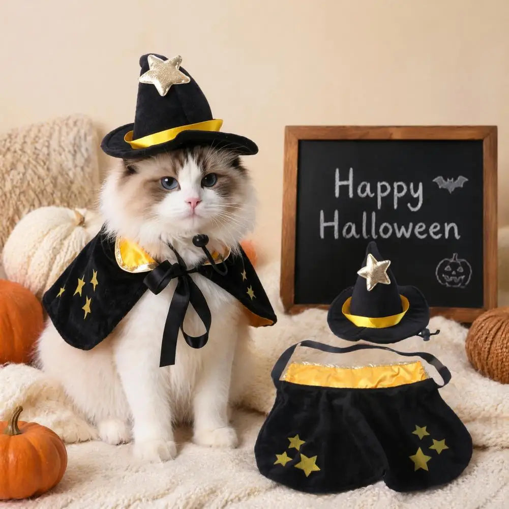 Pet Witch Costume – Cape & Wizard Hat Set