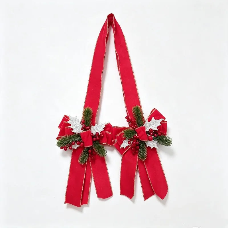Velvet Christmas Bow with Berries & Pine
