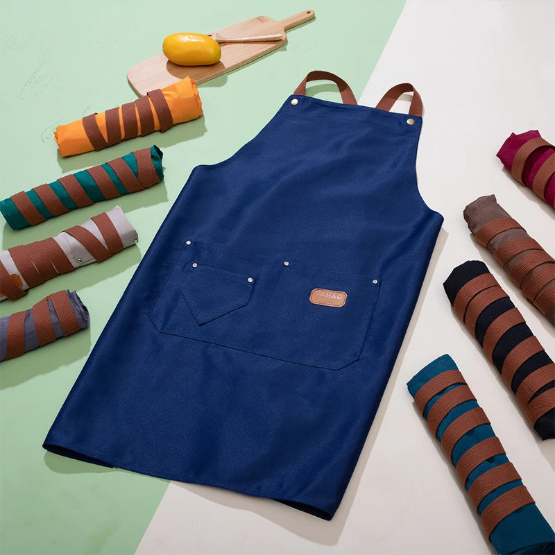 Custom Logo Canvas Kitchen Apron with Pockets