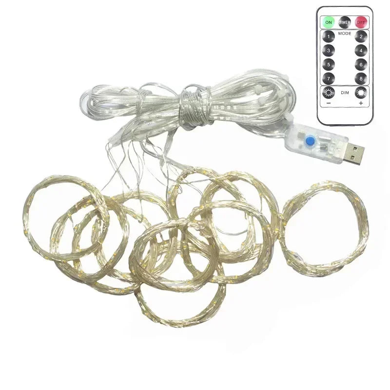 USB Christmas Curtain Lights with Remote – 8 Modes