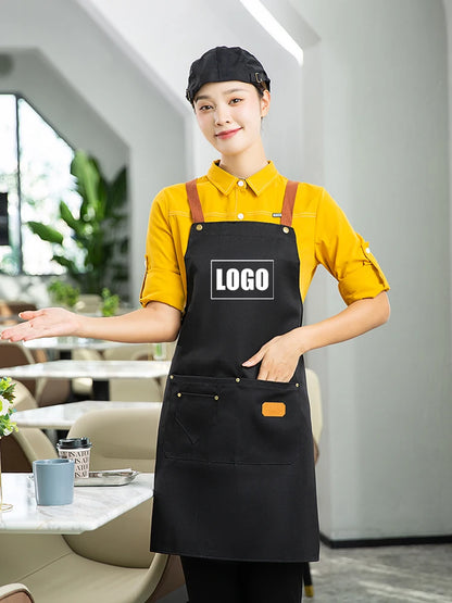 Custom Logo Canvas Kitchen Apron with Pockets