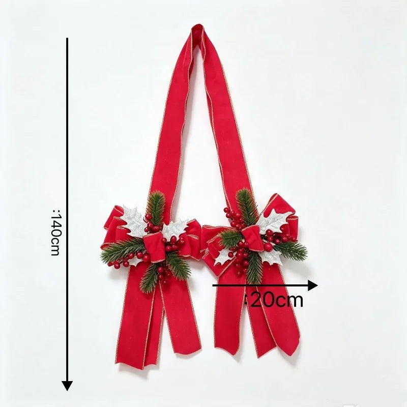 Velvet Christmas Bow with Berries & Pine