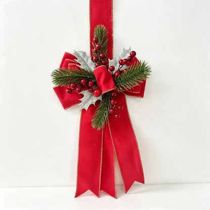 Velvet Christmas Bow with Berries & Pine