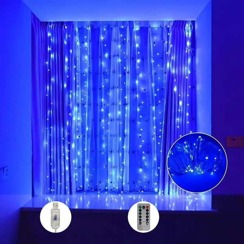 USB Christmas Curtain Lights with Remote – 8 Modes