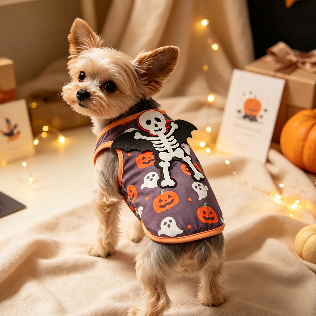 Pumpkin & Bat Print Pet Halloween Vest