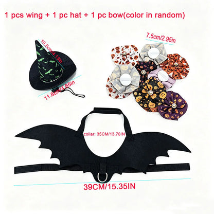 3-Piece Halloween Pet Costume Set – Witch Hat, Bat Wings & Bow Tie