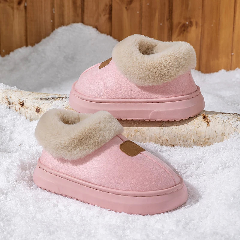 Women’s Plush Indoor/Outdoor Slippers – Faux Suede & EVA Sole