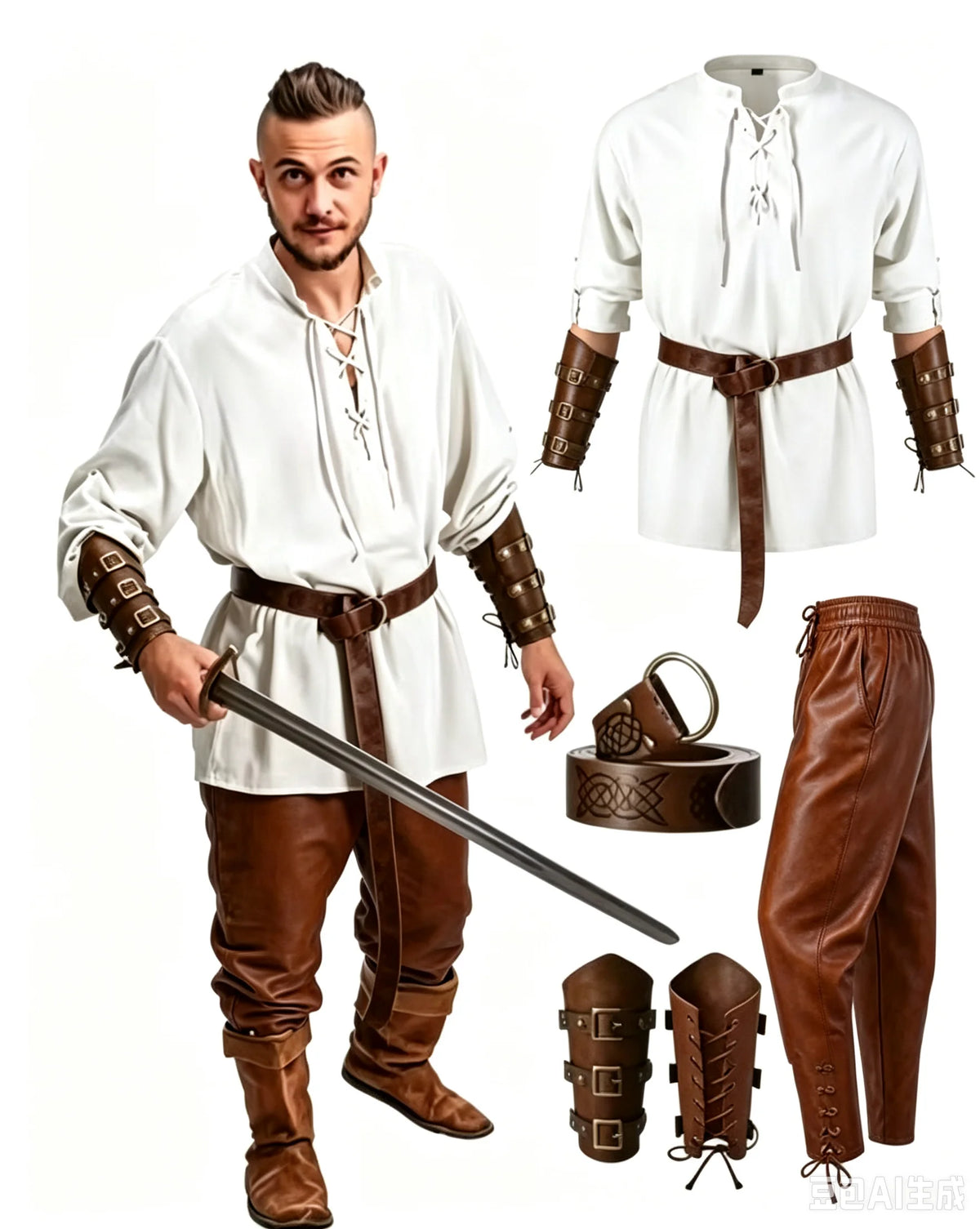 4-Piece Men’s Renaissance Pirate Costume Set