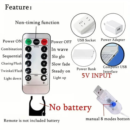 USB Christmas Curtain Lights with Remote – 8 Modes