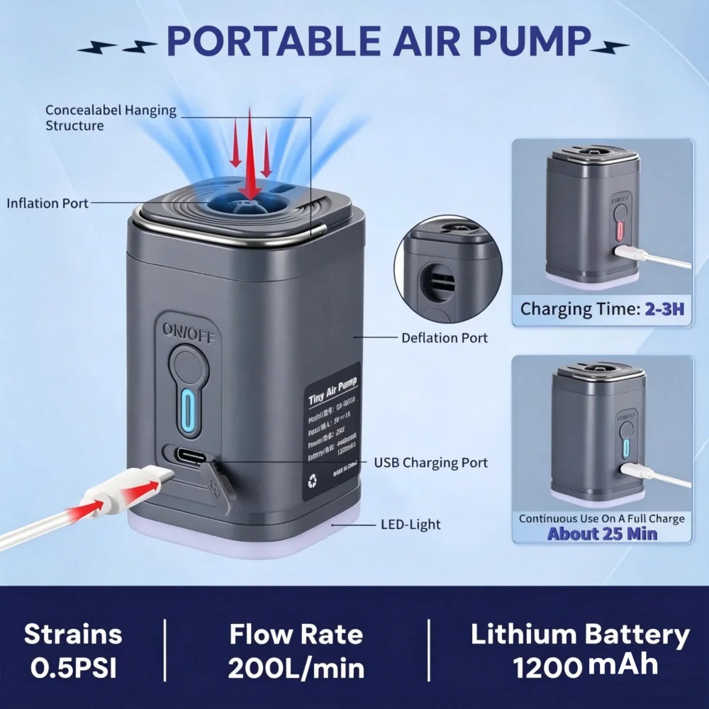 Portable USB Rechargeable Air Pump with Light