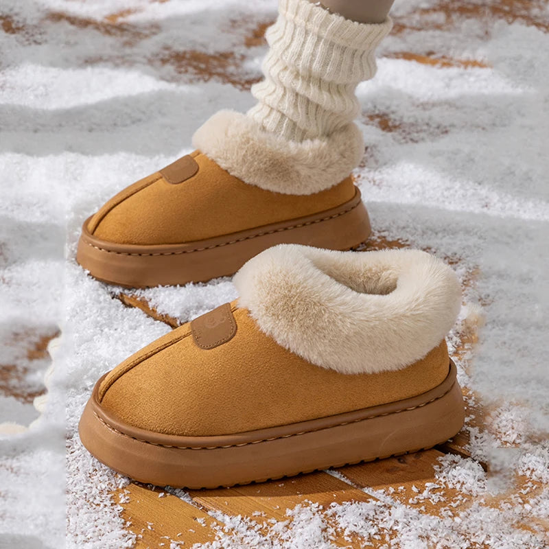 Women’s Plush Indoor/Outdoor Slippers – Faux Suede & EVA Sole