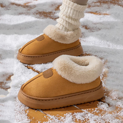 Women’s Plush Indoor/Outdoor Slippers – Faux Suede & EVA Sole