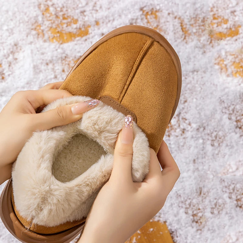 Women’s Plush Indoor/Outdoor Slippers – Faux Suede & EVA Sole