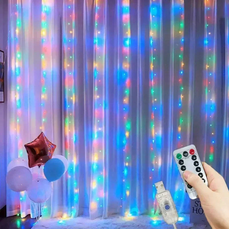 USB Christmas Curtain Lights with Remote – 8 Modes